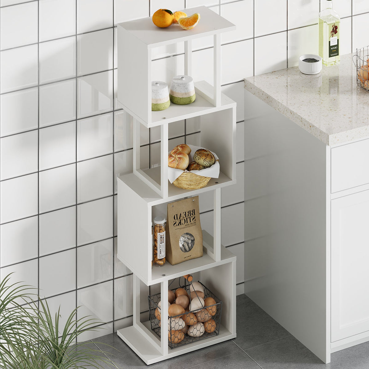 S-shaped Geometric Storage Rack with LED Lights