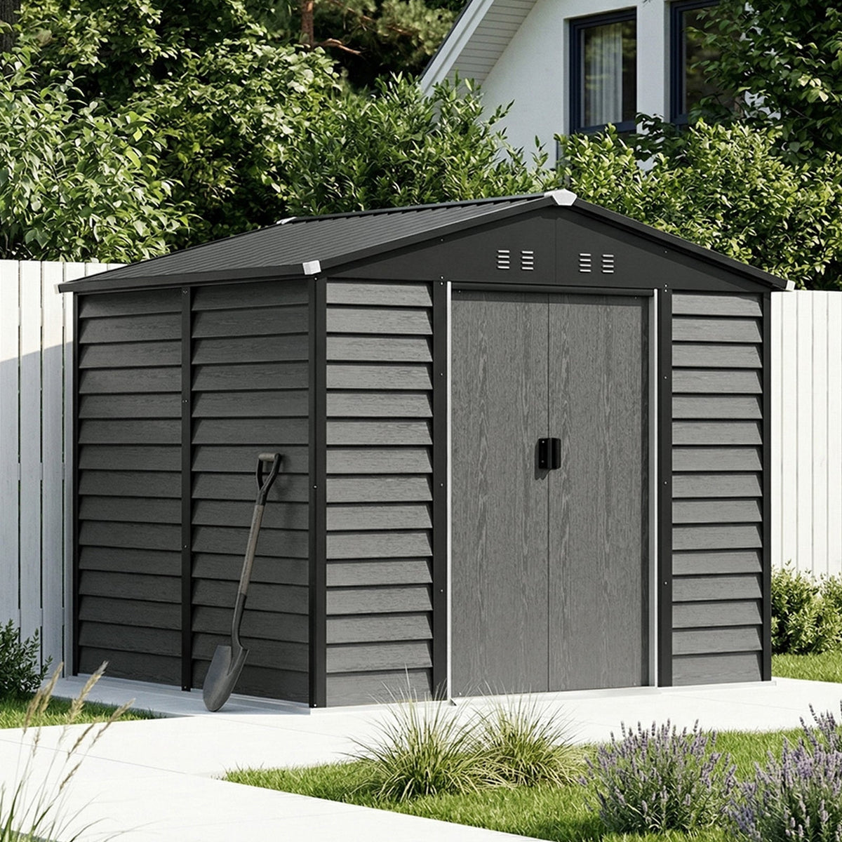 8 x 7 ft Metal Garden Storage Shed with Apex Roof