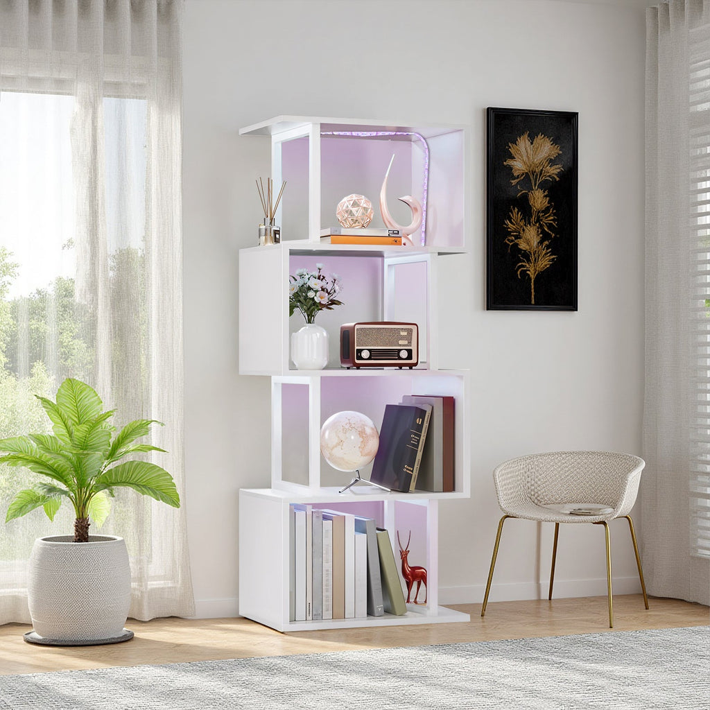 S-shaped Geometric Storage Rack with LED Lights
