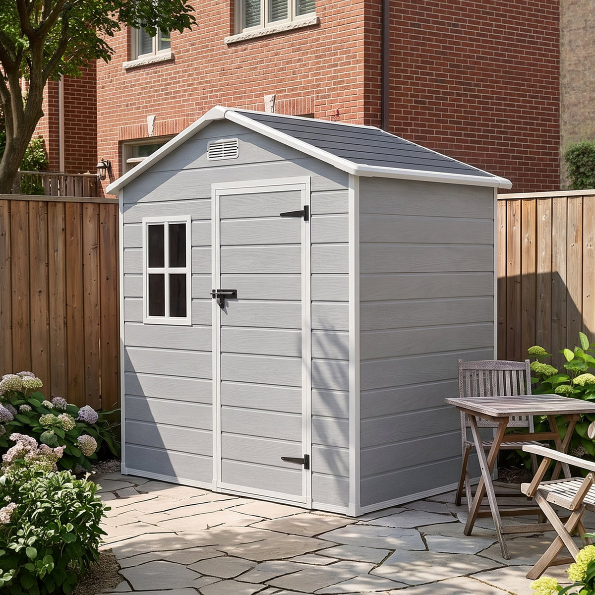 6 x 4 ft Plastic Garden Storage Shed with Apex Roof & Lockable Door