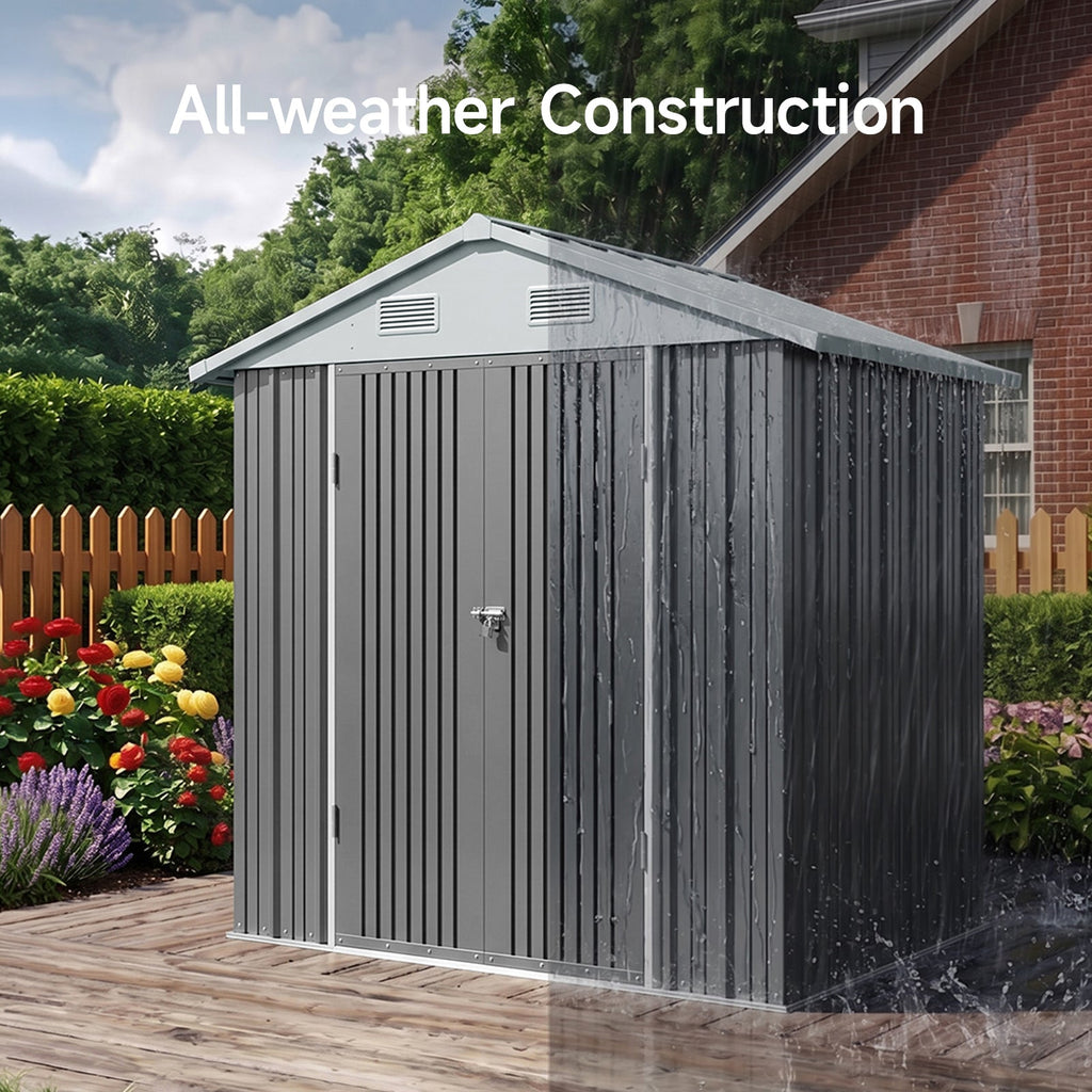 Metal Garden Storage Shed with Apex Roof & Lockable Double Doors