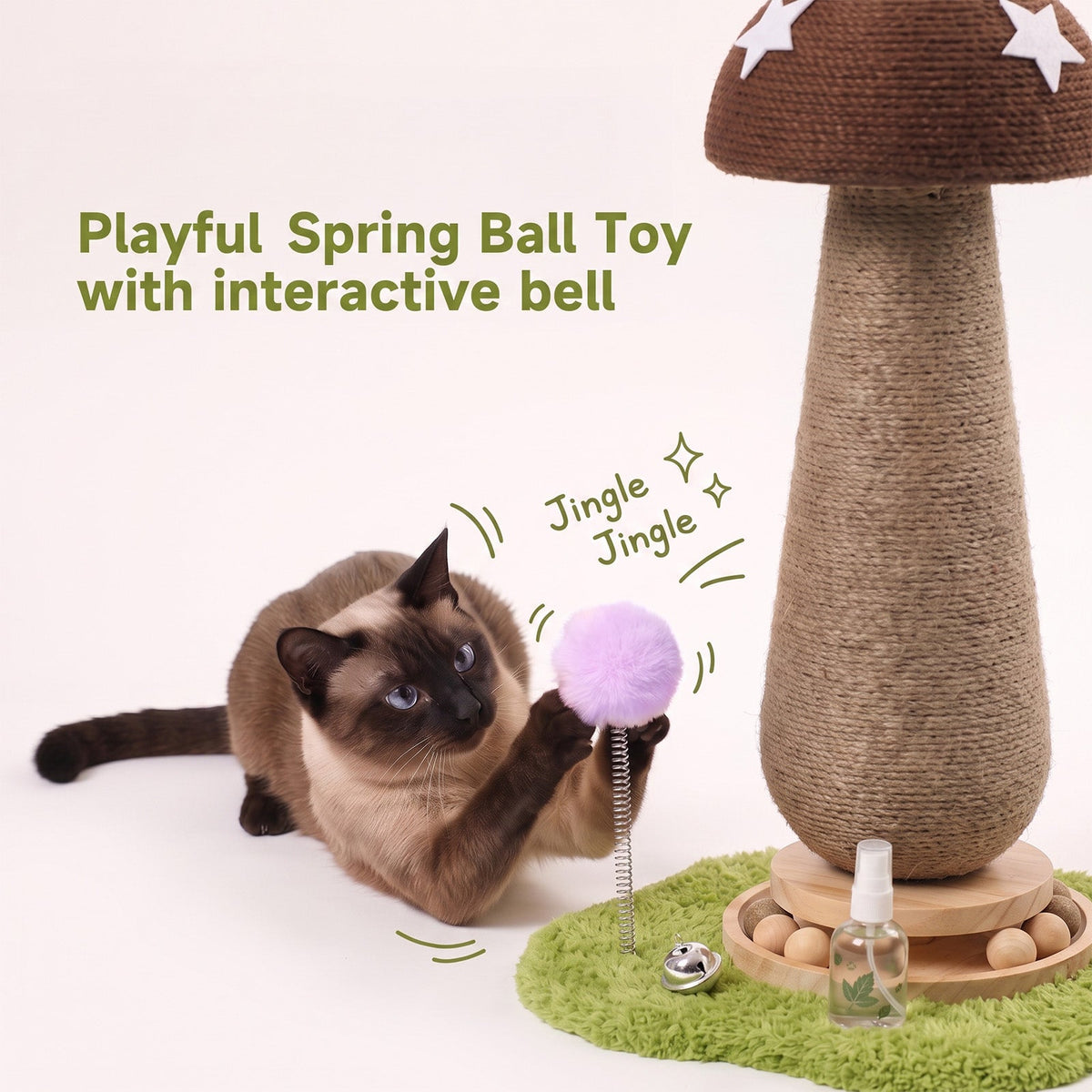 Brown Mushroom Cat Scratching Post with Turntable Toy