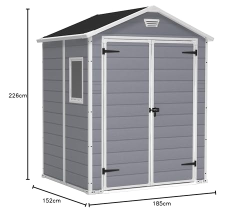 Keter Manor Outdoor Plastic Garden Storage Shed, Grey, 6 x 5 ft