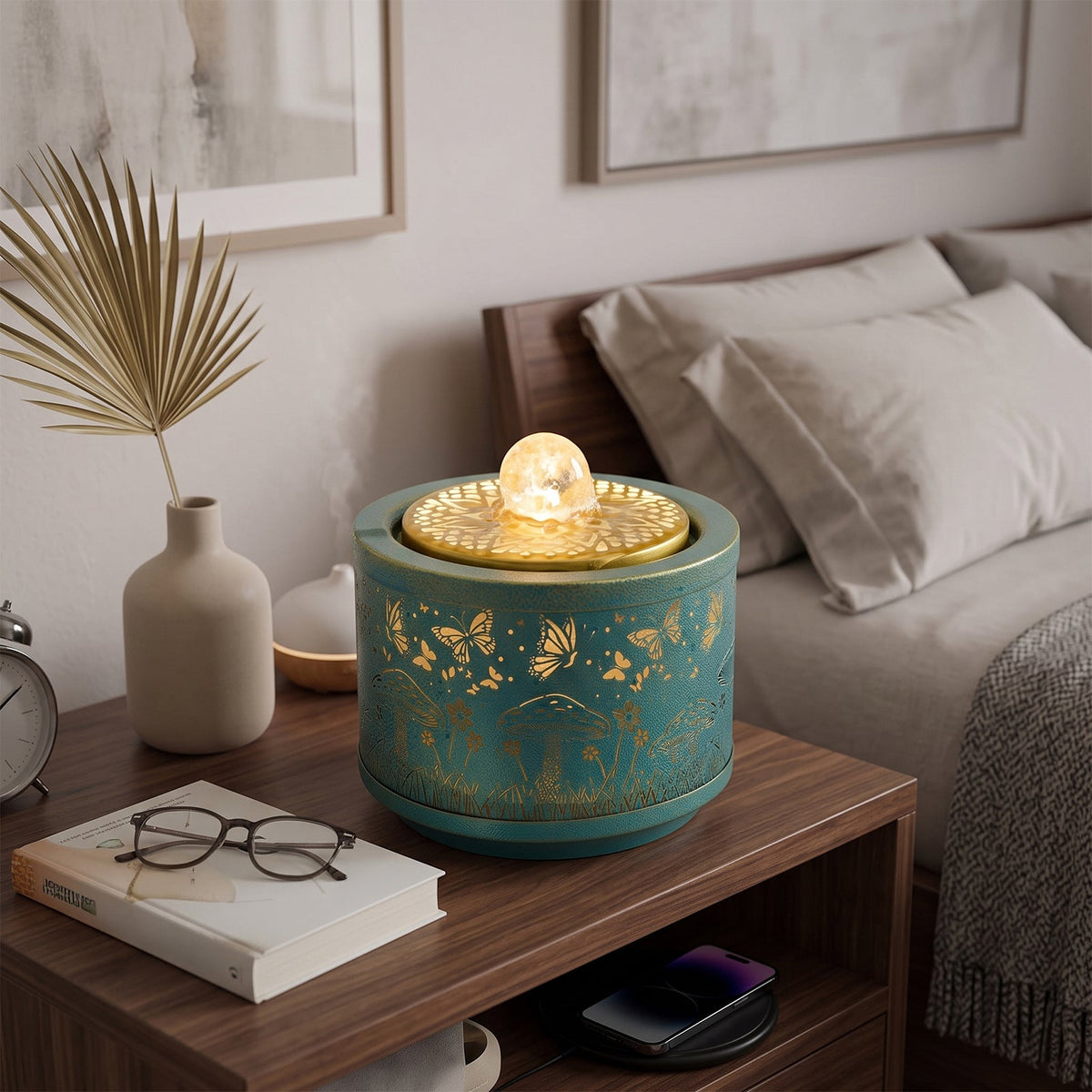 Creative Metal Tabletop Fountain with Light & Enchanted Forest Butterfly Design