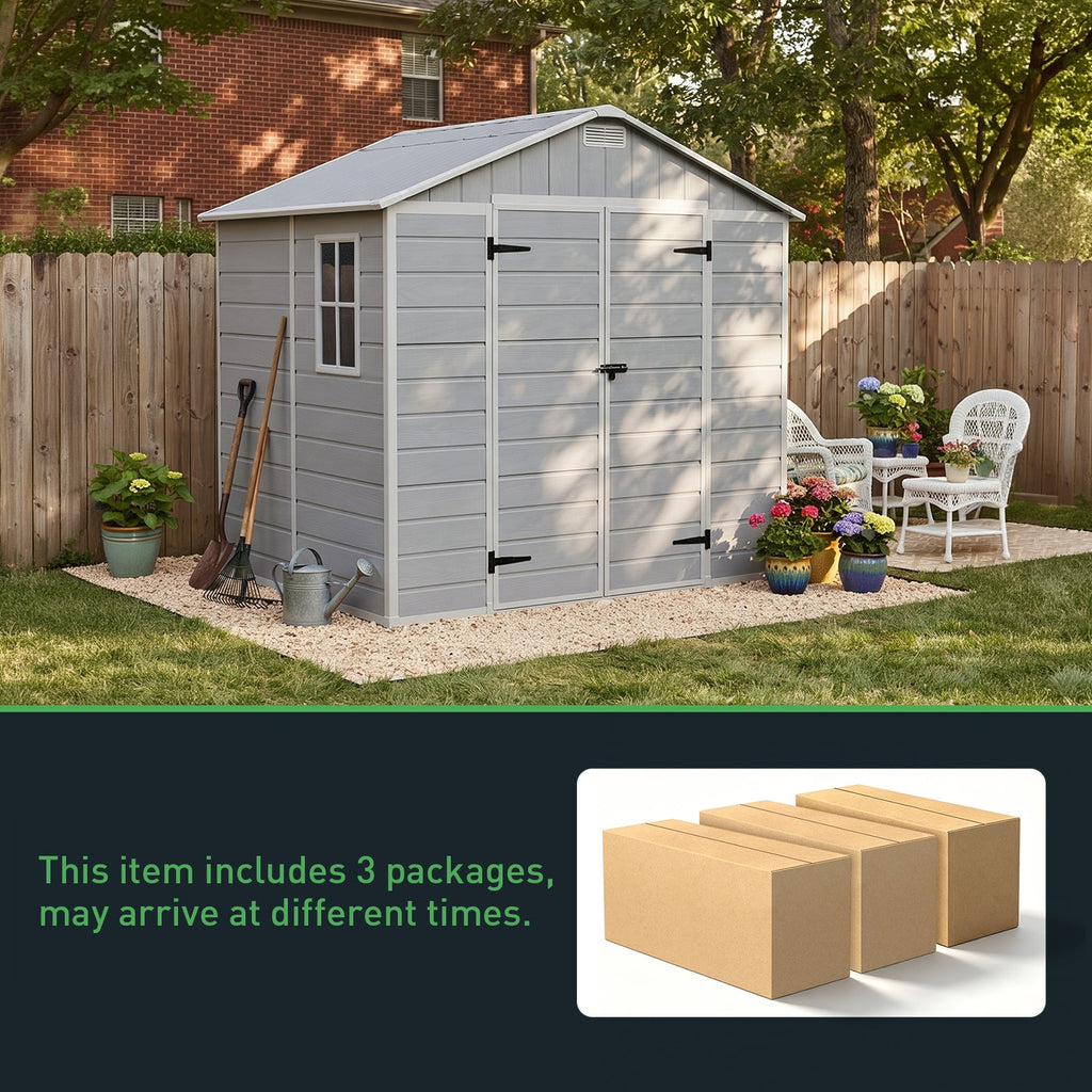 8 x 6 ft Plastic Garden Storage Shed with Apex Roof & Double Doors
