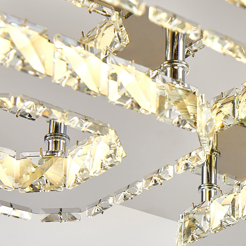 Select Dimmable Option Square Large-size Glamourous Crystal LED Ceiling Light