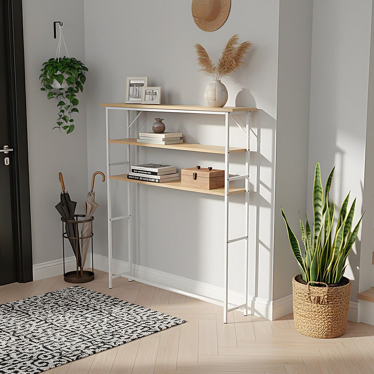 3-Tier Wood-Grain Narrow Console Table