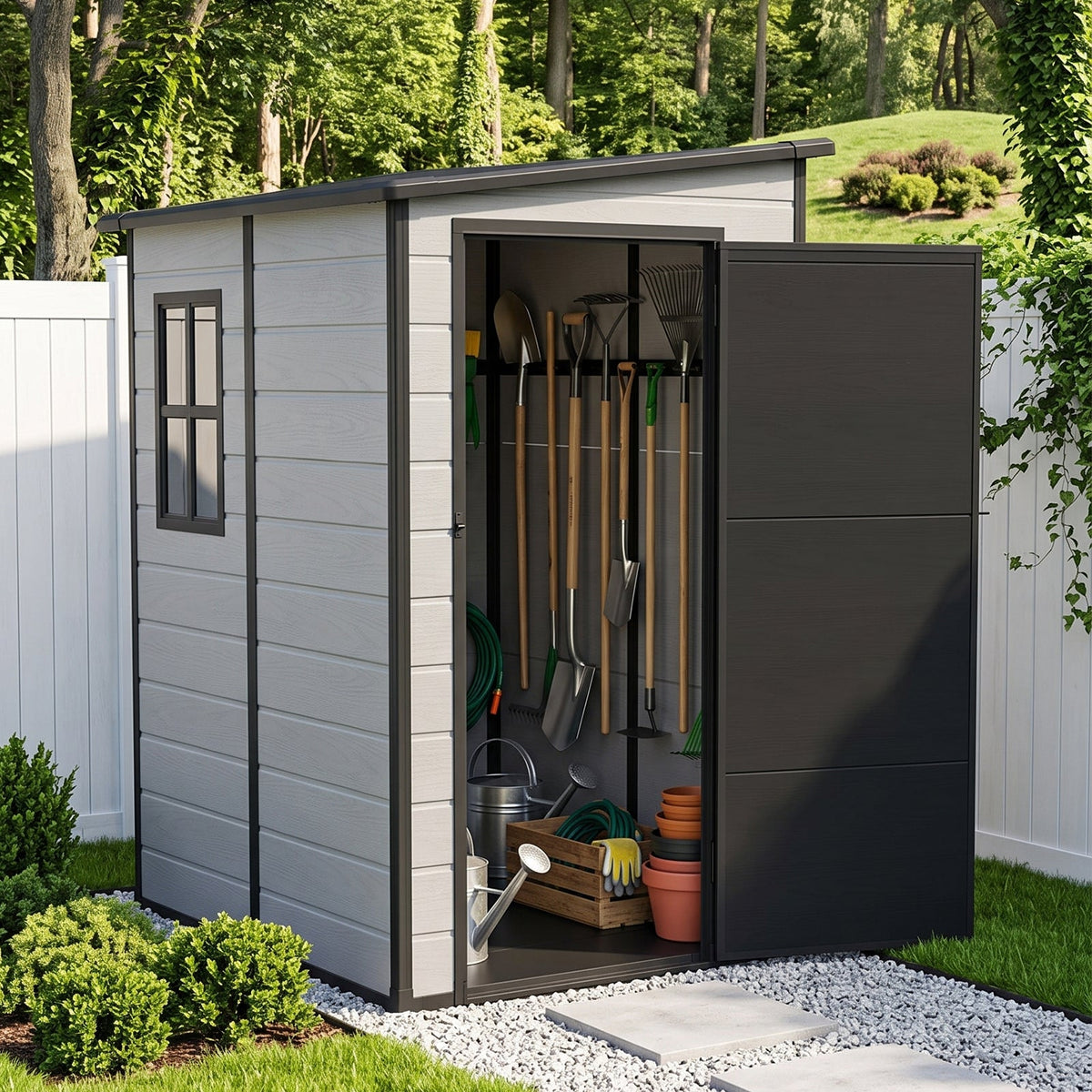 4 x 5 ft Plastic Garden Storage Shed with Pent Roof & Lockable Door