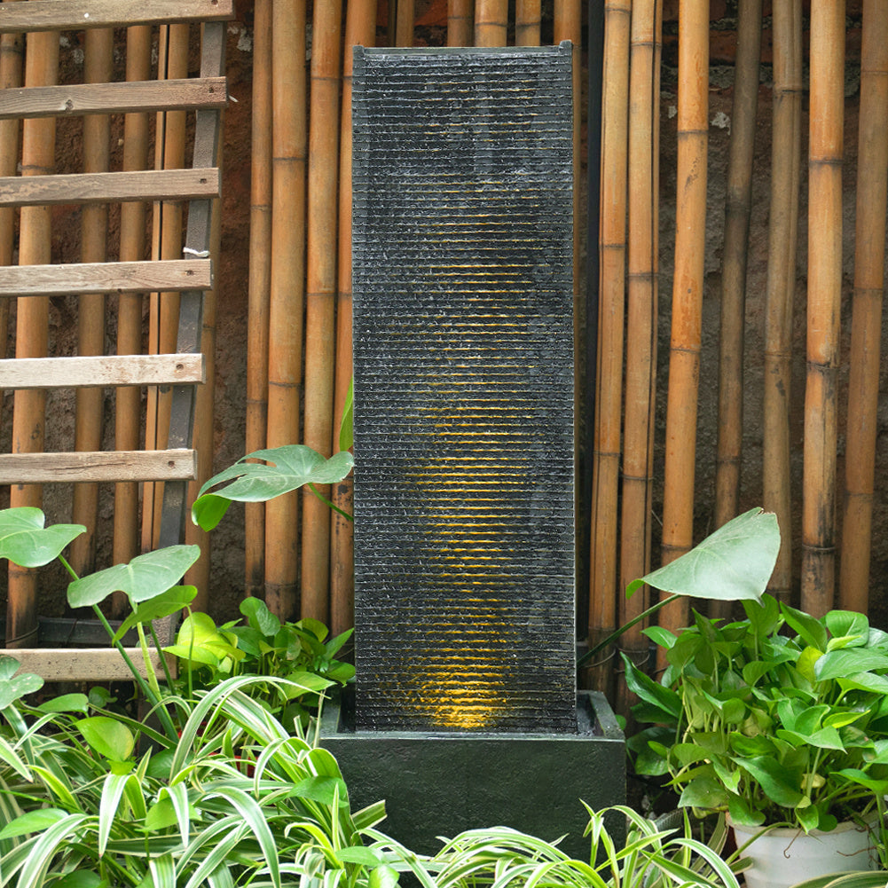 Rectangle Stone-Styled Cascading Waterfall Fountain with LED Lights