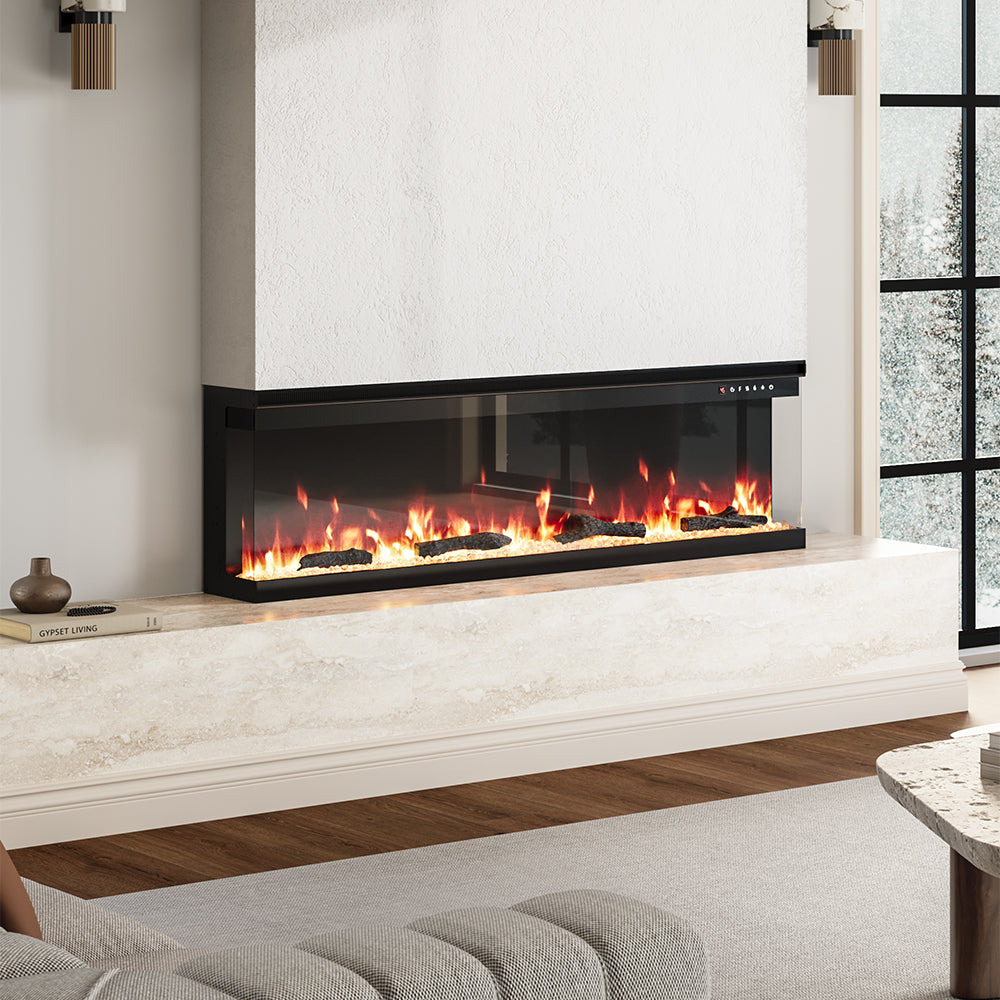 60 Inch 3-Sided Recessed or Freestanding Electric Fire