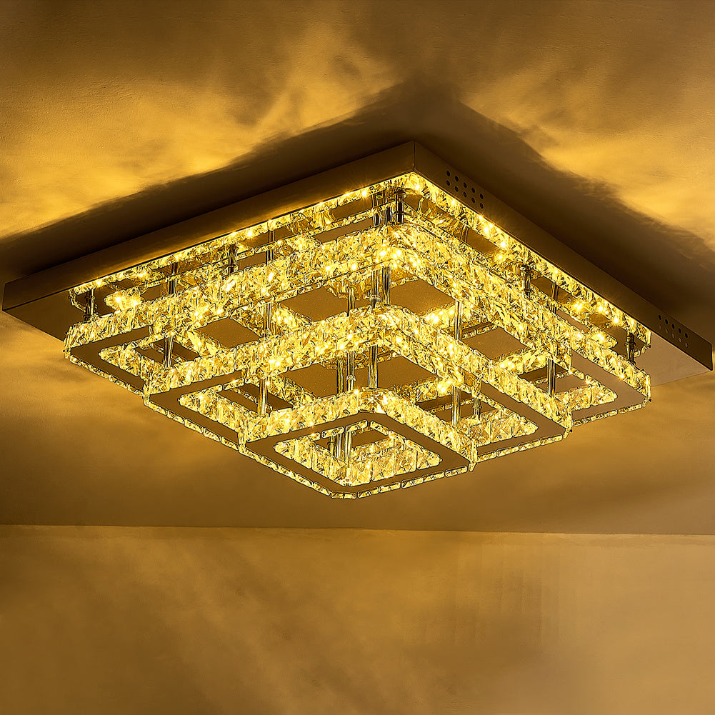 Dimmable/Non-dimmable Square Large-size Glamourous Crystal LED Ceiling Light