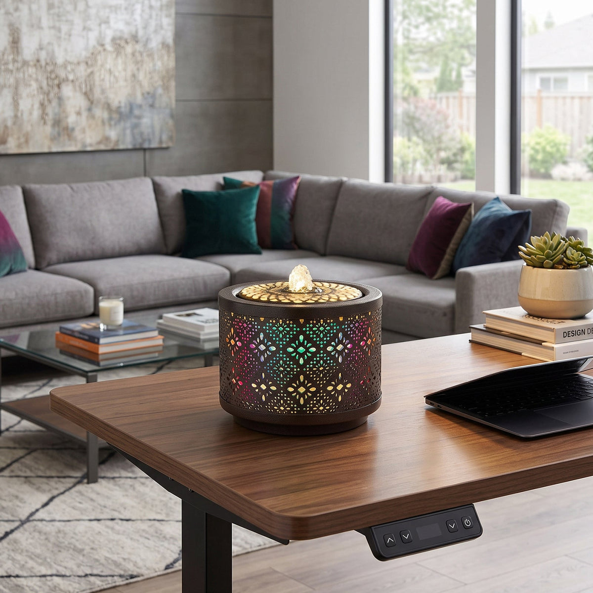 Creative Metal Tabletop Fountain with Light