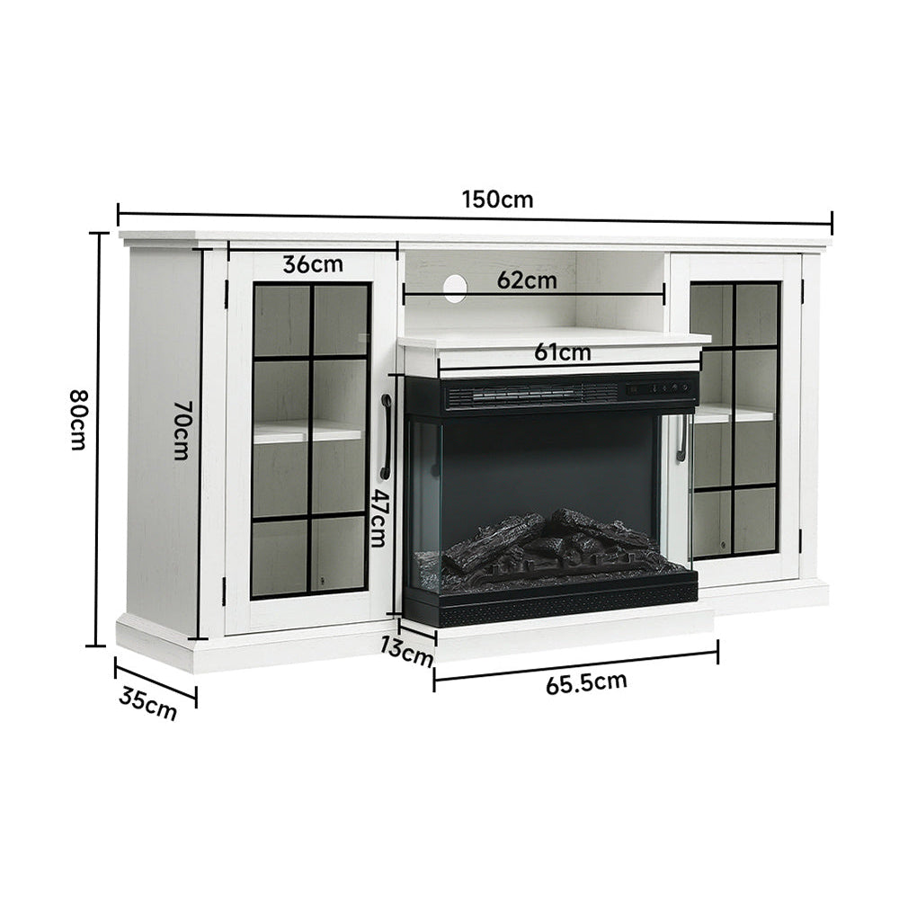 Electric Fireplace TV Stand with Glass Door Storage