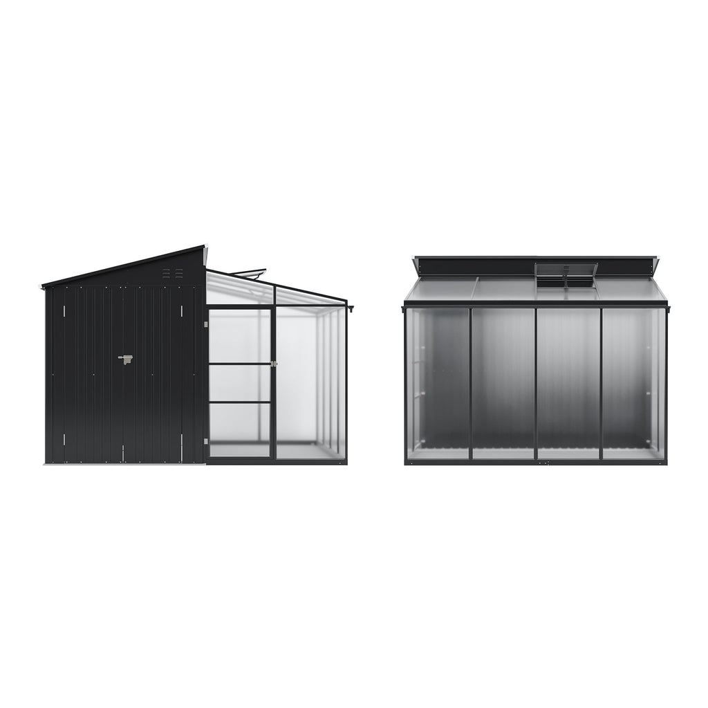 Garden Storage Shed with Integrated Lean-to Greenhouse & Double Doors