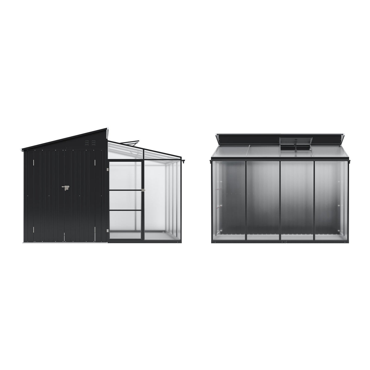 Garden Storage Shed with Integrated Lean-to Greenhouse & Double Doors