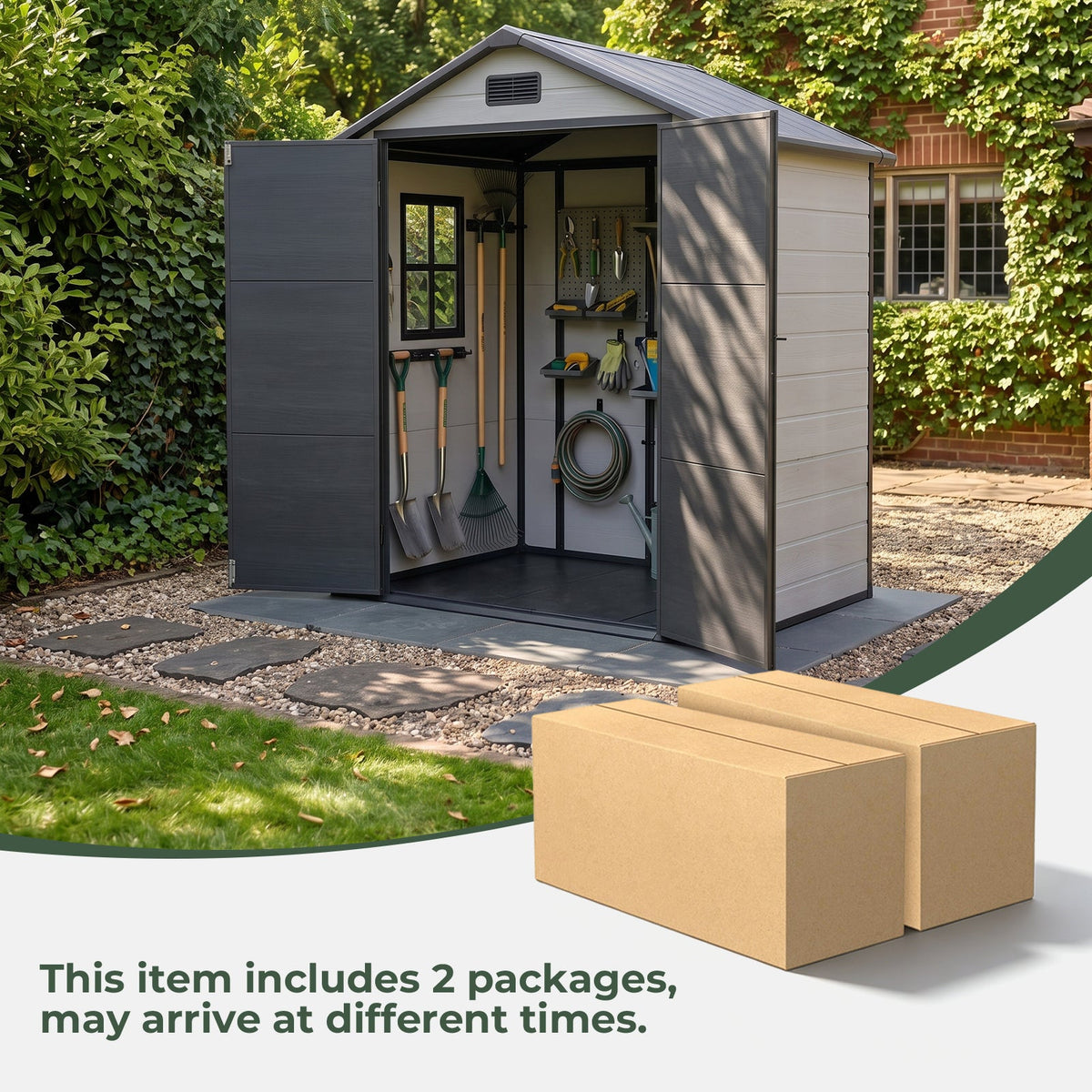 6 x 4 ft Plastic Garden Storage Shed with Apex Roof & Padlockable Double Doors