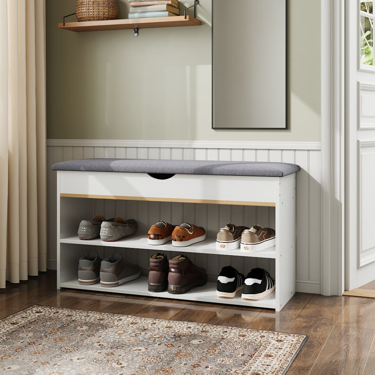 3-Tier Shoe Storage Bench with Padded Seat