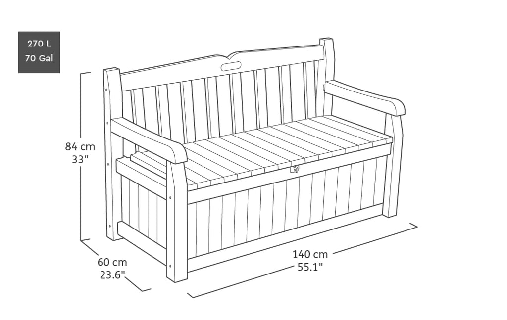 Keter Eden Bench 265L Outdoor Garden Furniture Storage Box Graphite & Light Grey