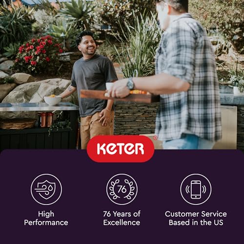 Keter Unity XL Outdoor Portable Table and Storage Cabinet with Hooks for Grill Accessories Stainless Steel Top for Patio, Kitchen, Island or Bar Cart, Dark Grey