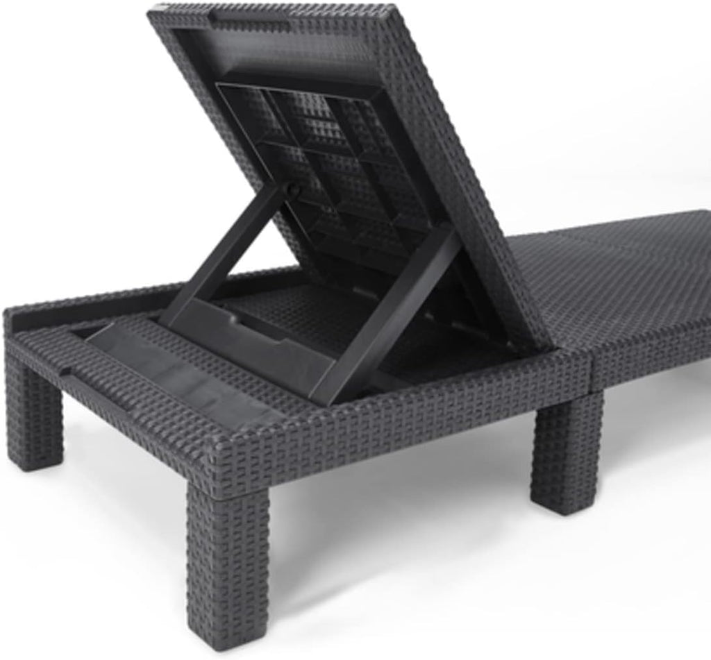 Allibert by Keter" Daytona Deluxe Sun Lounger for Garden, Patio and Balcony with Adjustable Headboard, Grey, including Garden Lounger Cushion, Flat Rattan Look, 195 x 65 x 25.5 cm