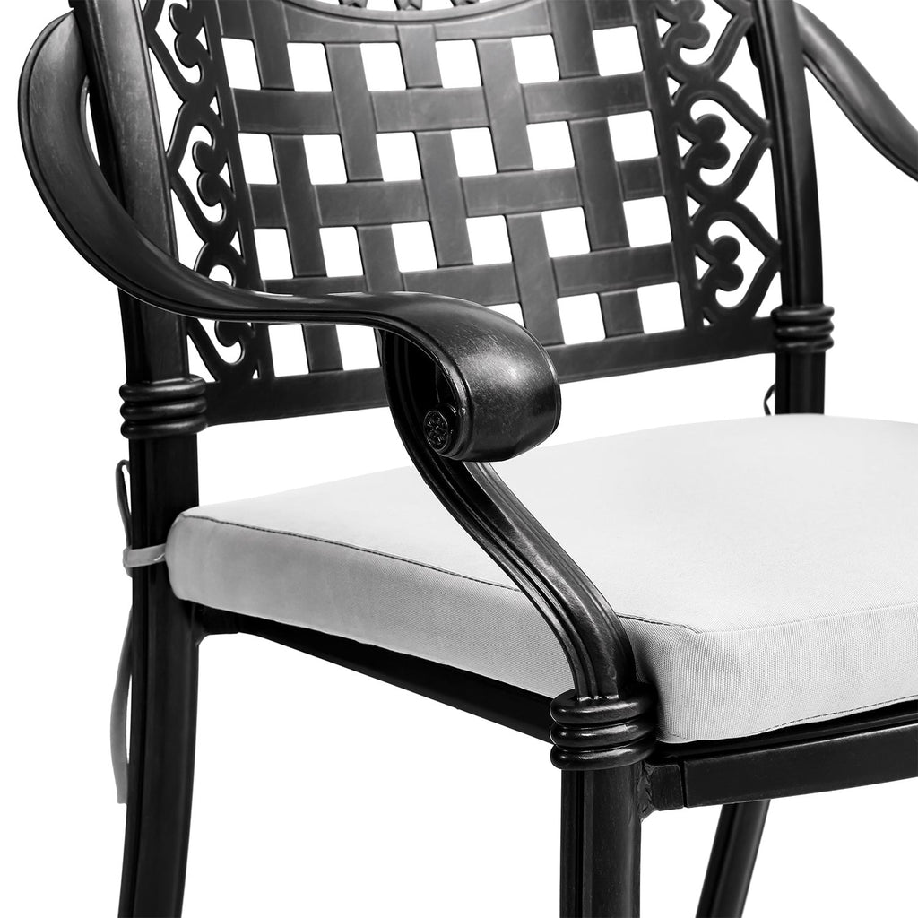 Set of 2 Outdoor Dining Chairs Cast Aluminum with Cushions