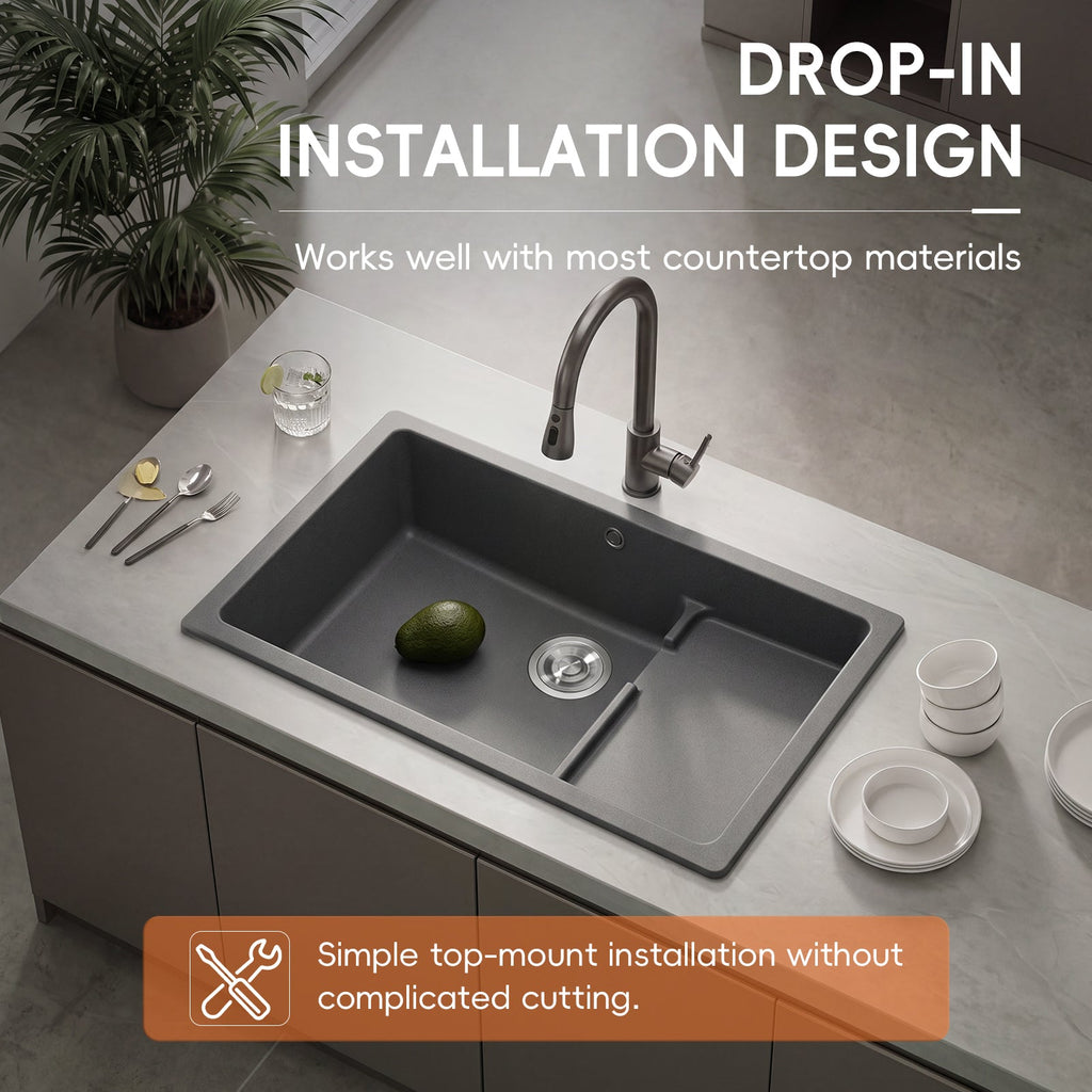Modern Quartz Resin Composite Kitchen Sink with Waste Kit