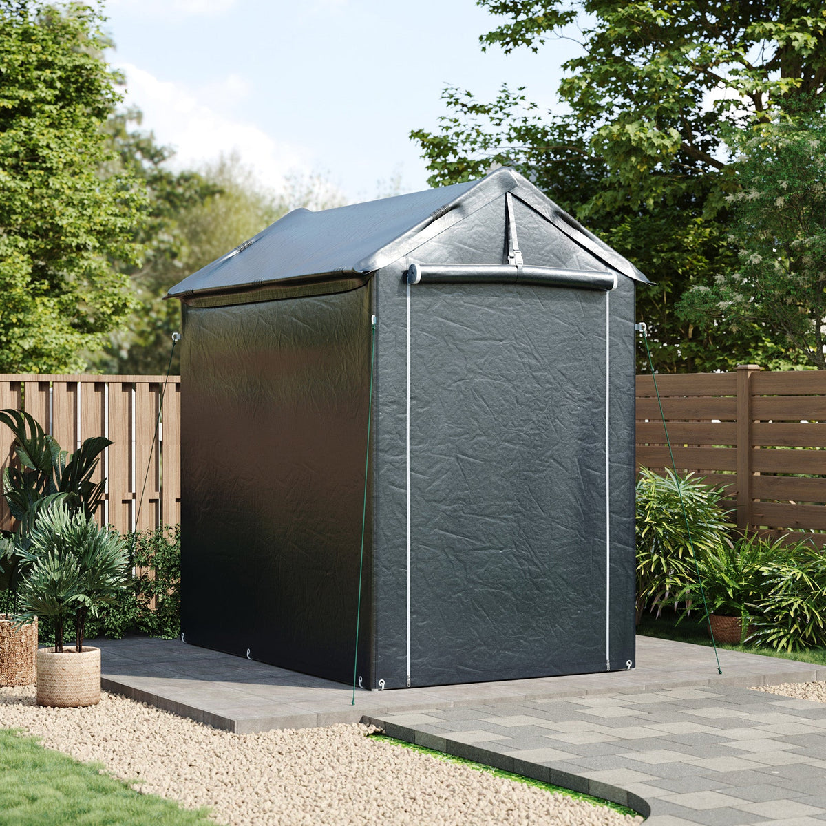 Garden Storage Shelter with Waterproof PE Cover & Metal Frame
