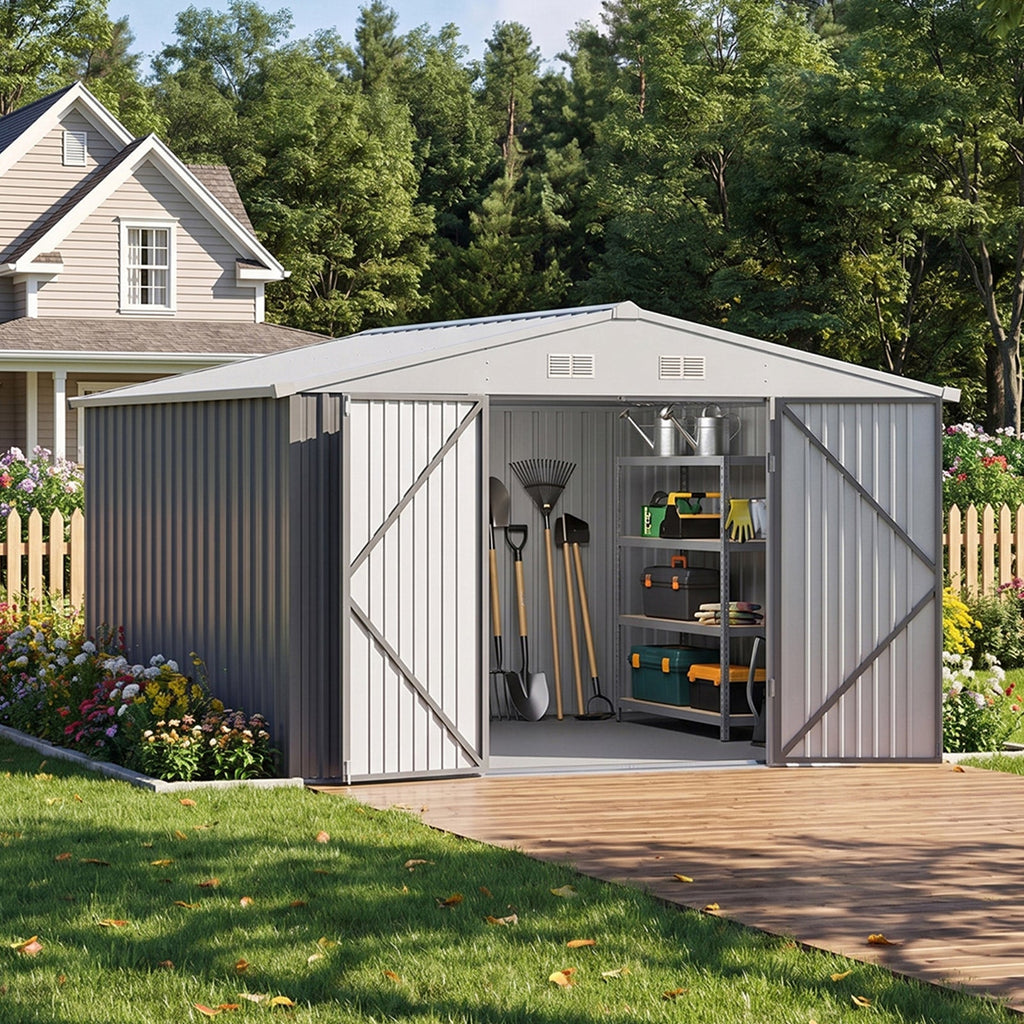 10 ft Wide Metal Garden Storage Shed with Apex Roof