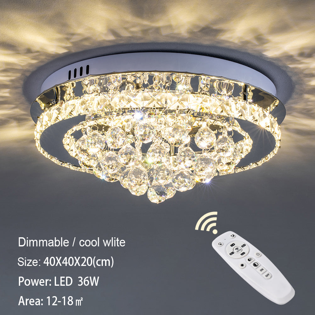 Crystal Round Crystal-droplets LED Semi Flush Mount Ceiling Light