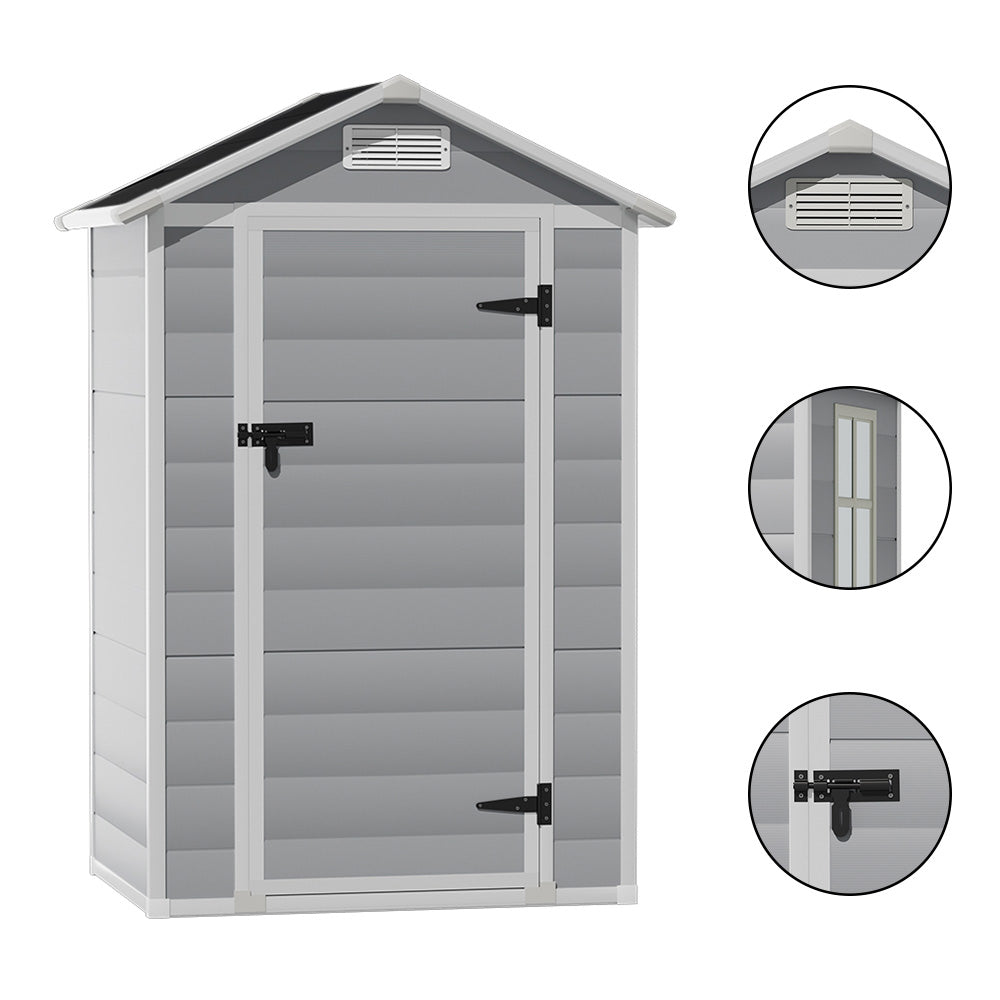 4 x 3 ft Plastic Garden Storage Shed with Apex Roof & Lockable Door