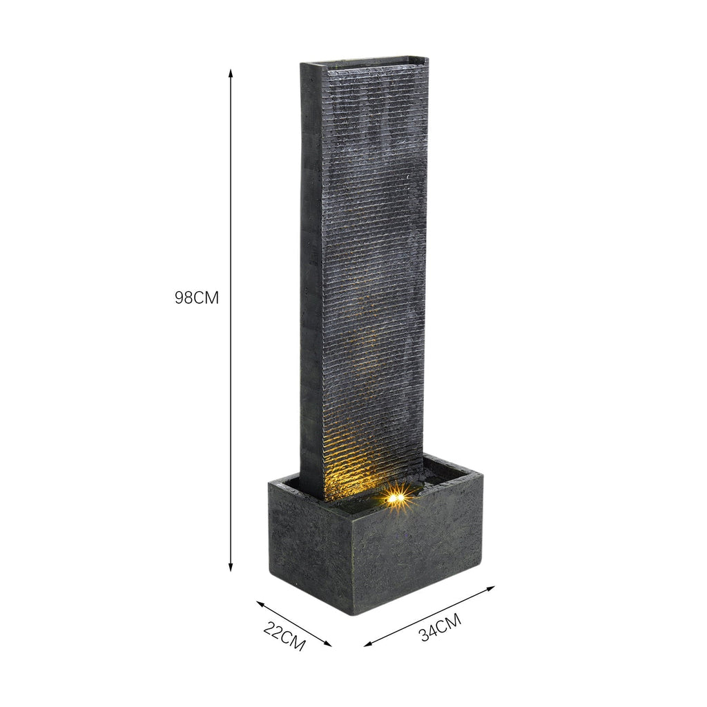 Rectangle Stone-Styled Cascading Waterfall Fountain with LED Lights