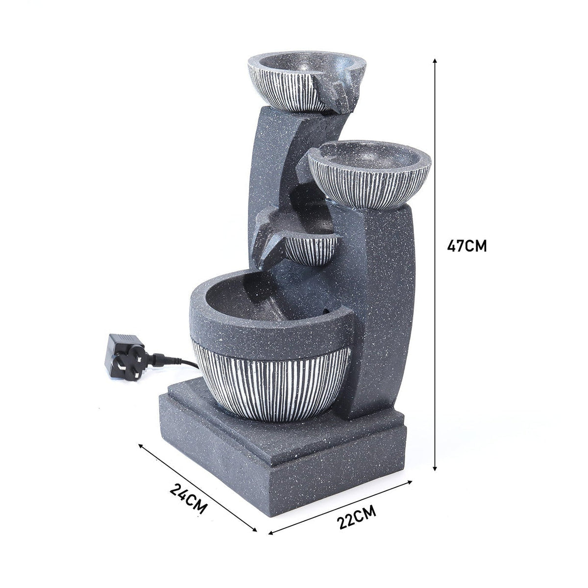 4-Tiered Garden Cascading Water Fountain with LED Lights Bowls Decorated