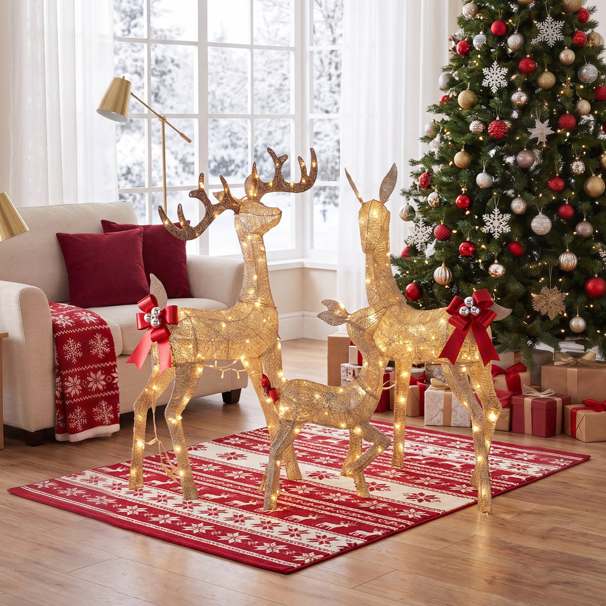 3-Piece Christmas Champagne Lighted Reindeer Family Set