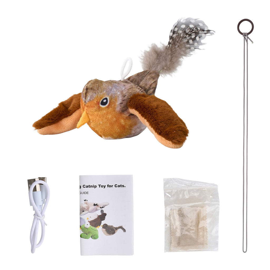 Interactive Chirping & Flapping Bird Cat Toy with Catnip