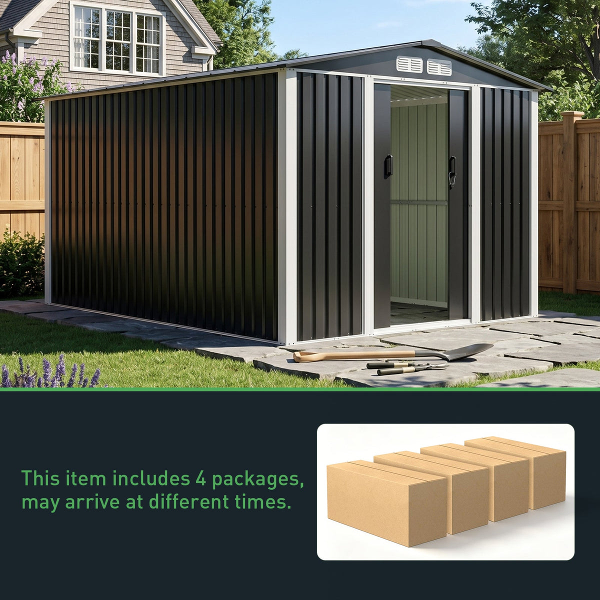 Metal Garden Storage Shed with Apex Roof & Lockable Door