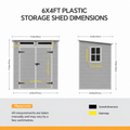 6 x 4 ft Plastic Garden Storage Shed with Pent Roof & Lockable Double Doors