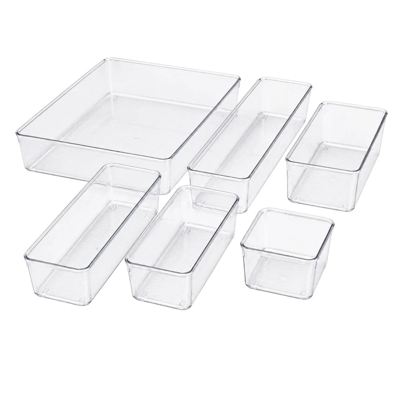 6-Piece Clear Plastic Drawer Organiser Tray Set, Assorted Sizes