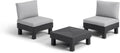 Keter Elements 2 Seater 100% recycled Outdoor Garden Furniture Modular Balcony Set - Graphite with Grey Cushions Fade Free | All Weather Resistant | Easy Clean | Zero Maintenance