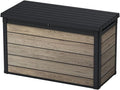Keter Signature 757L Outdoor Storage Box – Ashwood Brown | DecoCoat Wood-Effect Finish | Weatherproof, Lockable & Hydraulic Lid | Durable Double-Wall Resin for Garden Cushions, Tools & More