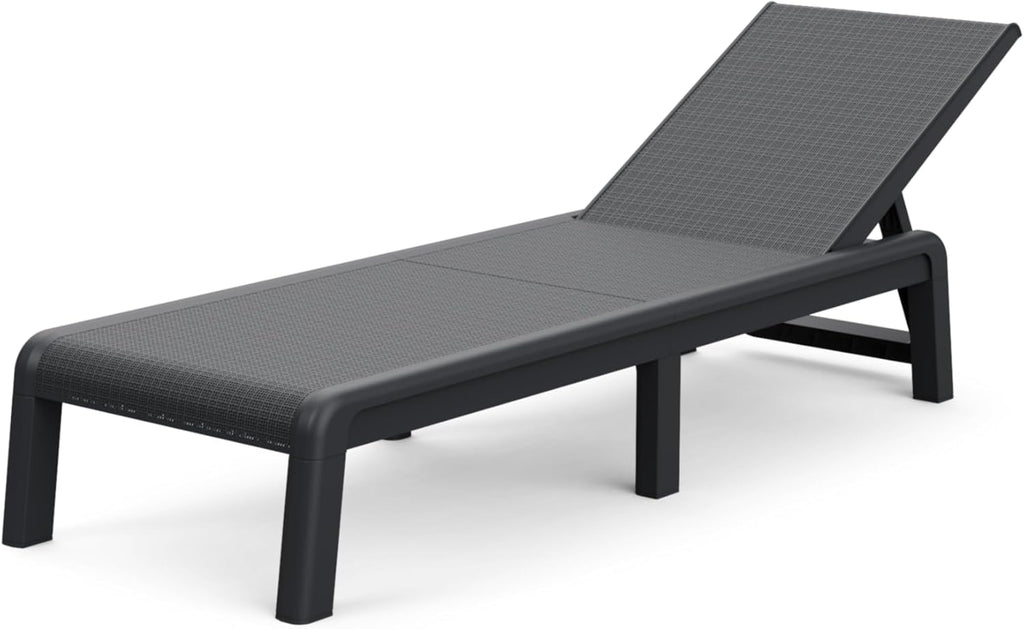 Keter Palma Sunlounger for the Garden with 4-Way Adjustable Backrest, Foldable Garden Lounger, Grey, 187 x 58 x 29 cm, Easy to Clean, Weatherproof, and UV-Resistant