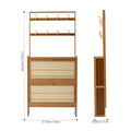 Bamboo Entryway Shoe Cabinet with Double-Row Hooks & Flip-down Shoe Trays