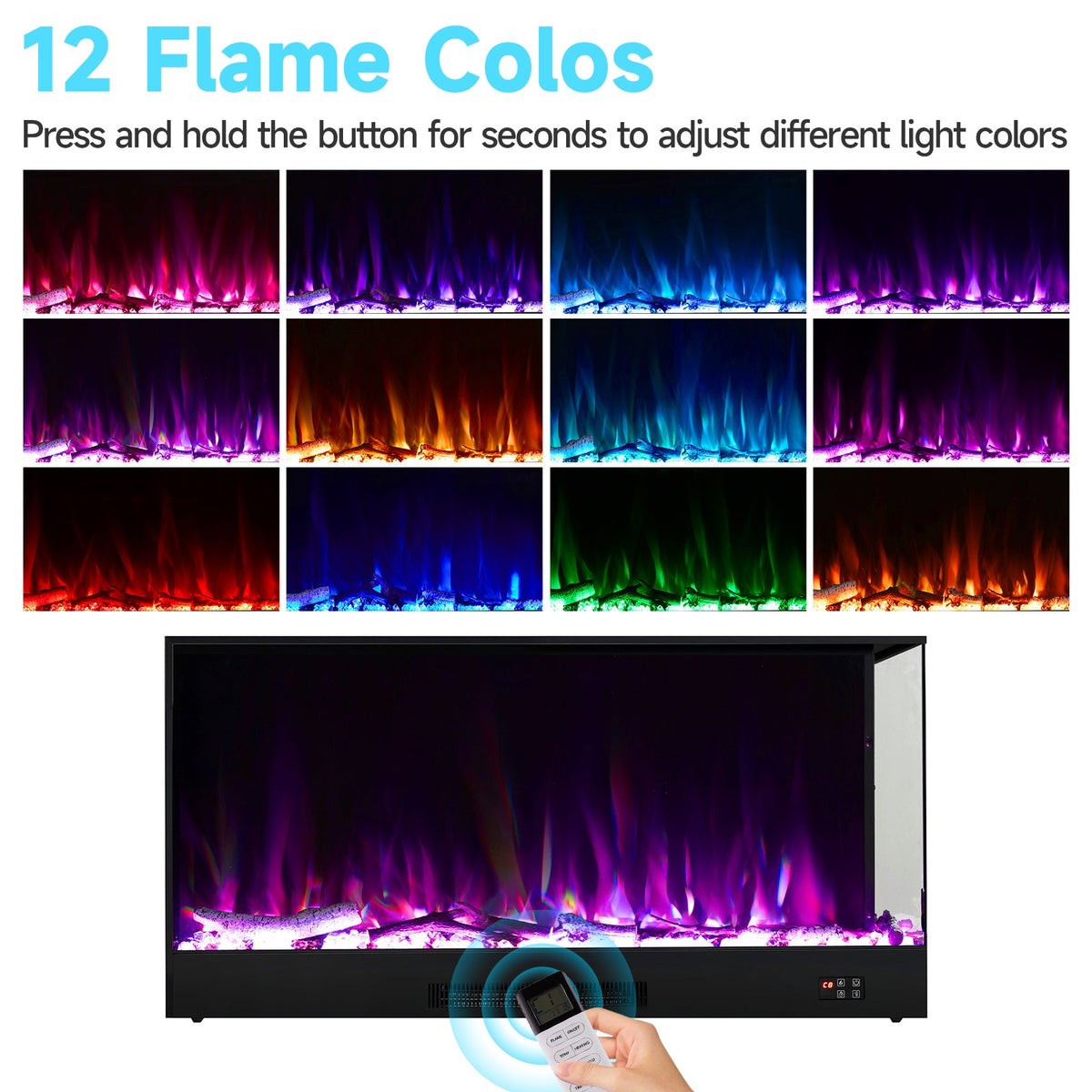 Modern L-Shape Recessed Electric Fireplace with Remote