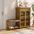 Bamboo Shoe Storage Cabinet with Cushioned Bench Seat