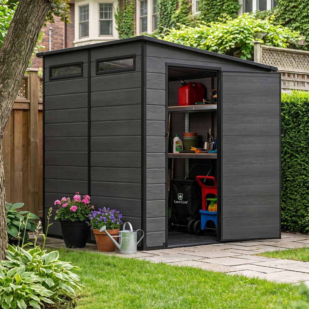 6 x 6 ft Plastic Garden Storage Shed with Pent Roof & Lockable Door