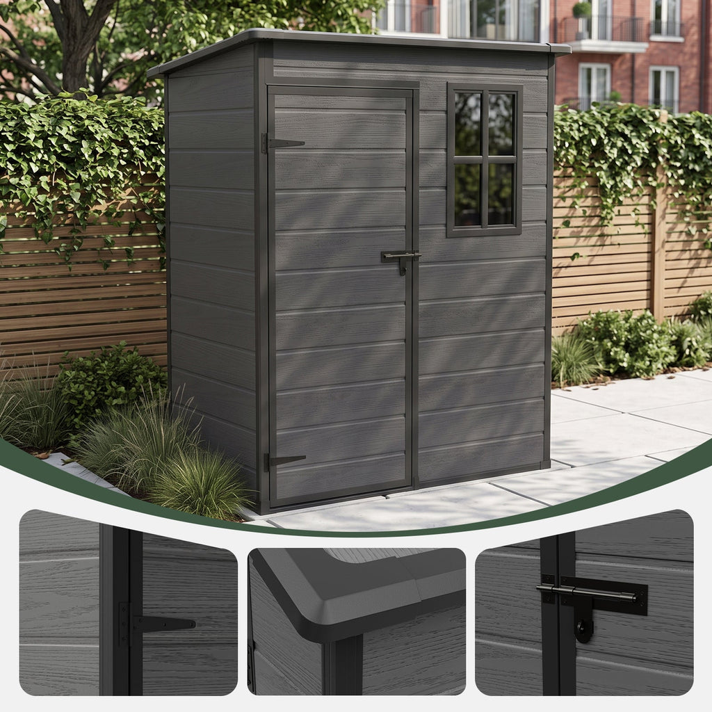 5 x 3 ft Plastic Garden Storage Shed with Pent Roof & Lockable Door