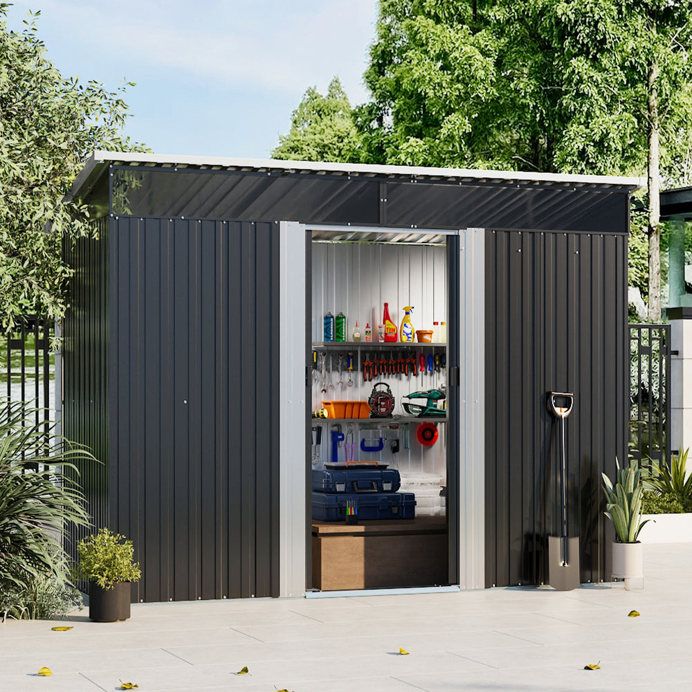 8 x 4 ft Metal Garden Storage Shed with Lockable Sliding Doors
