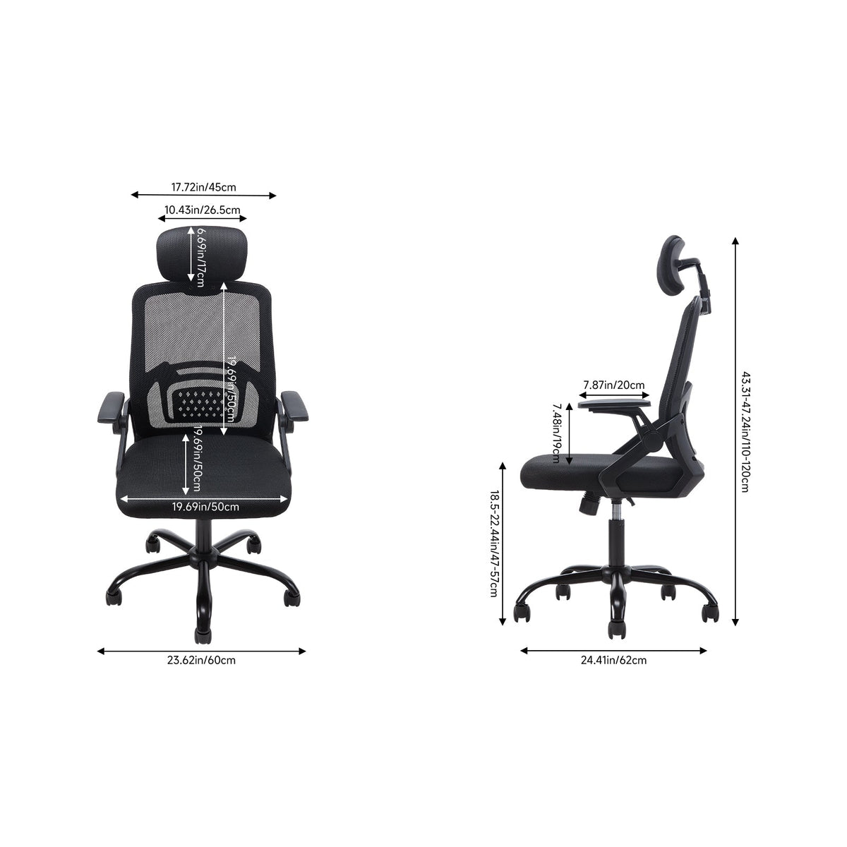 Ergonomic Mesh Office Chair with Adjustable Headrest & 15° Tilt Recline