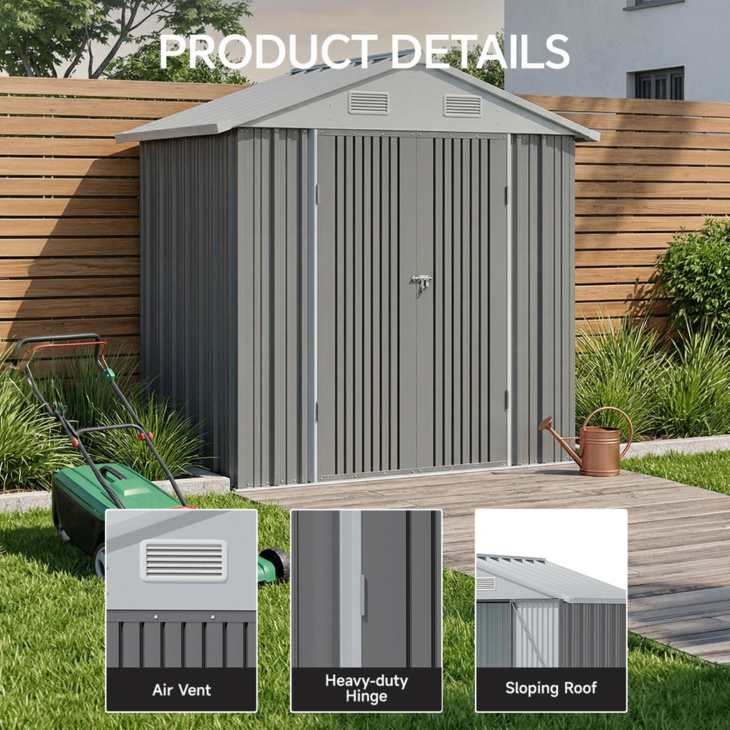 Metal Garden Storage Shed with Apex Roof & Lockable Double Doors