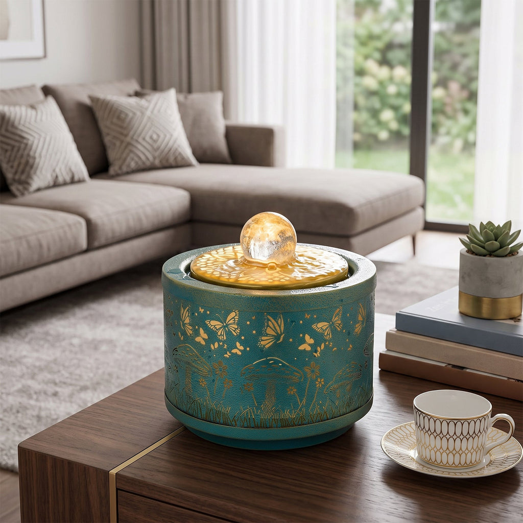 Creative Metal Tabletop Fountain with Light & Enchanted Forest Butterfly Design