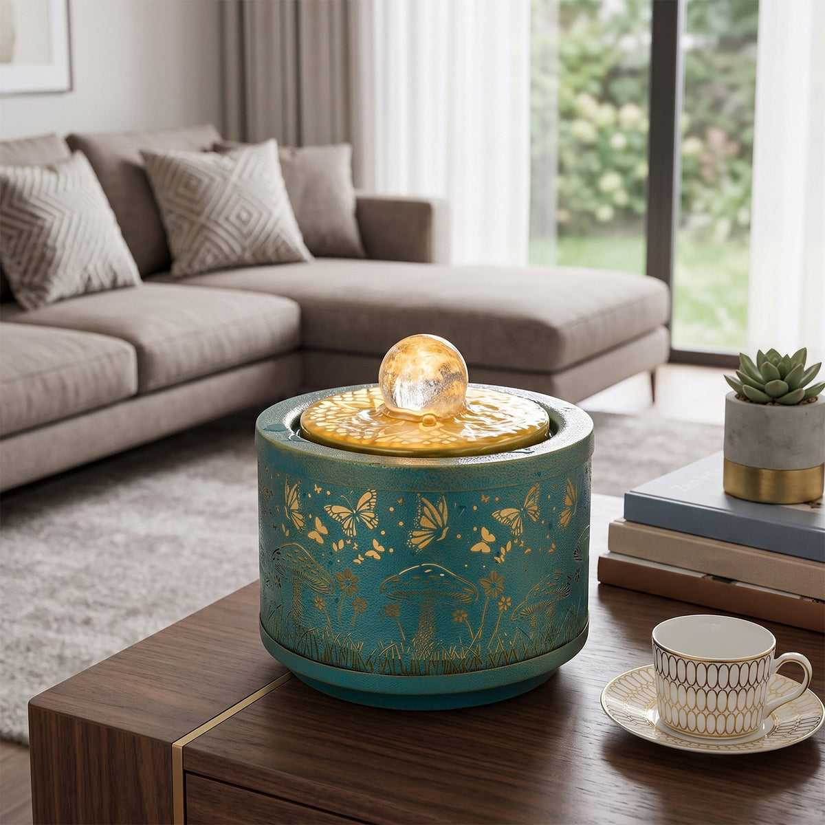 Creative Metal Tabletop Fountain with Light & Enchanted Forest Butterfly Design